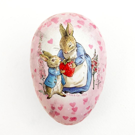 3-1/2" Peter Rabbit Strawberry Papier Mache Easter Egg Container ~ Germany